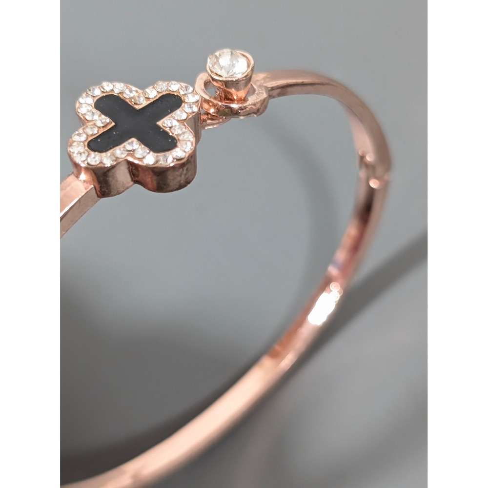 Rose Gold Tone‎ Cross Bangle Bracelet 6.5" Minimalist Hinged Cuff - Picture 5 of 7